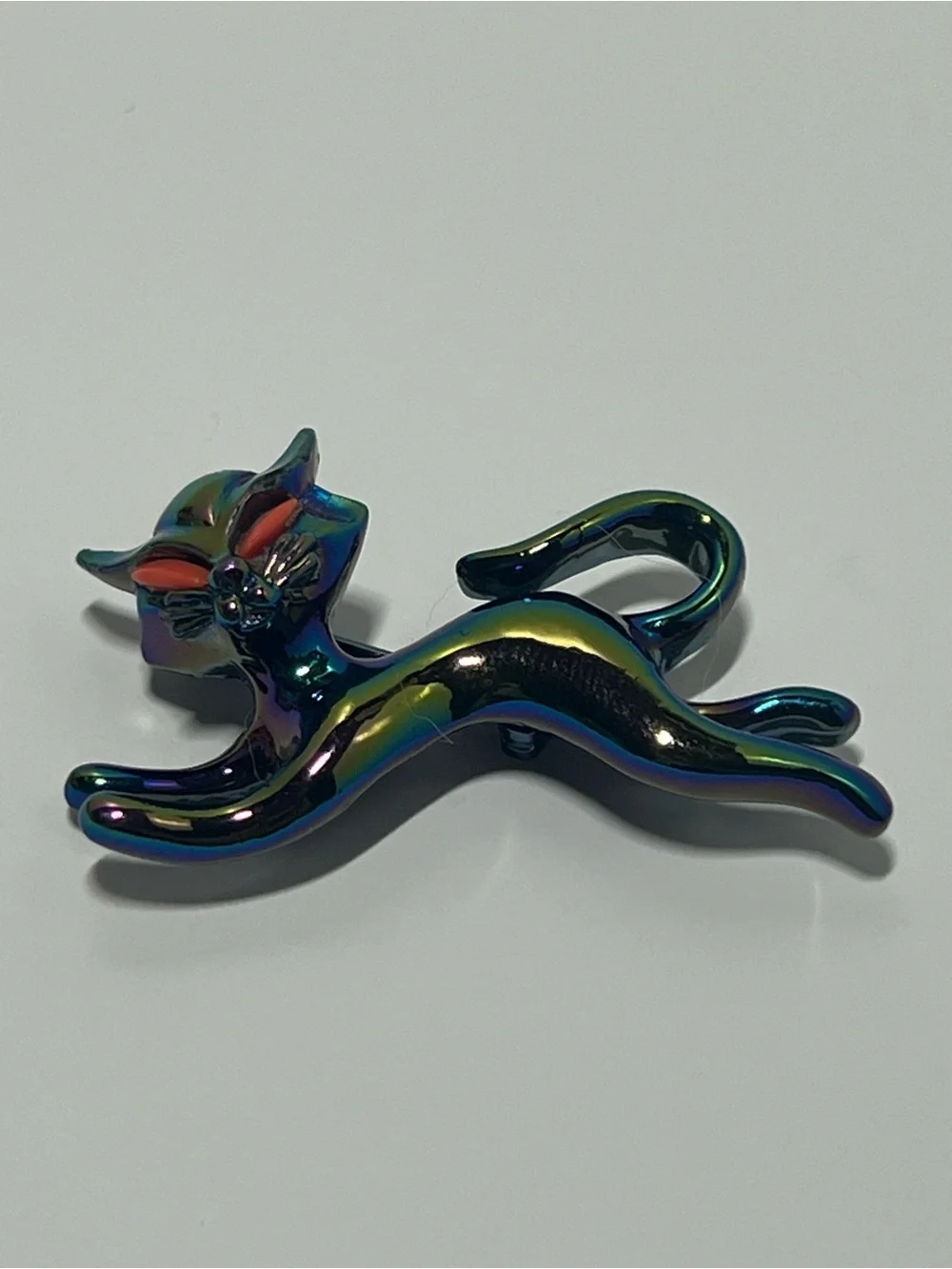 Iridescent Leaping Cat Brooch Pin - Multicolor